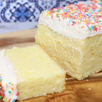 Vanilla White Iced Cake with Sprinkles Close Up